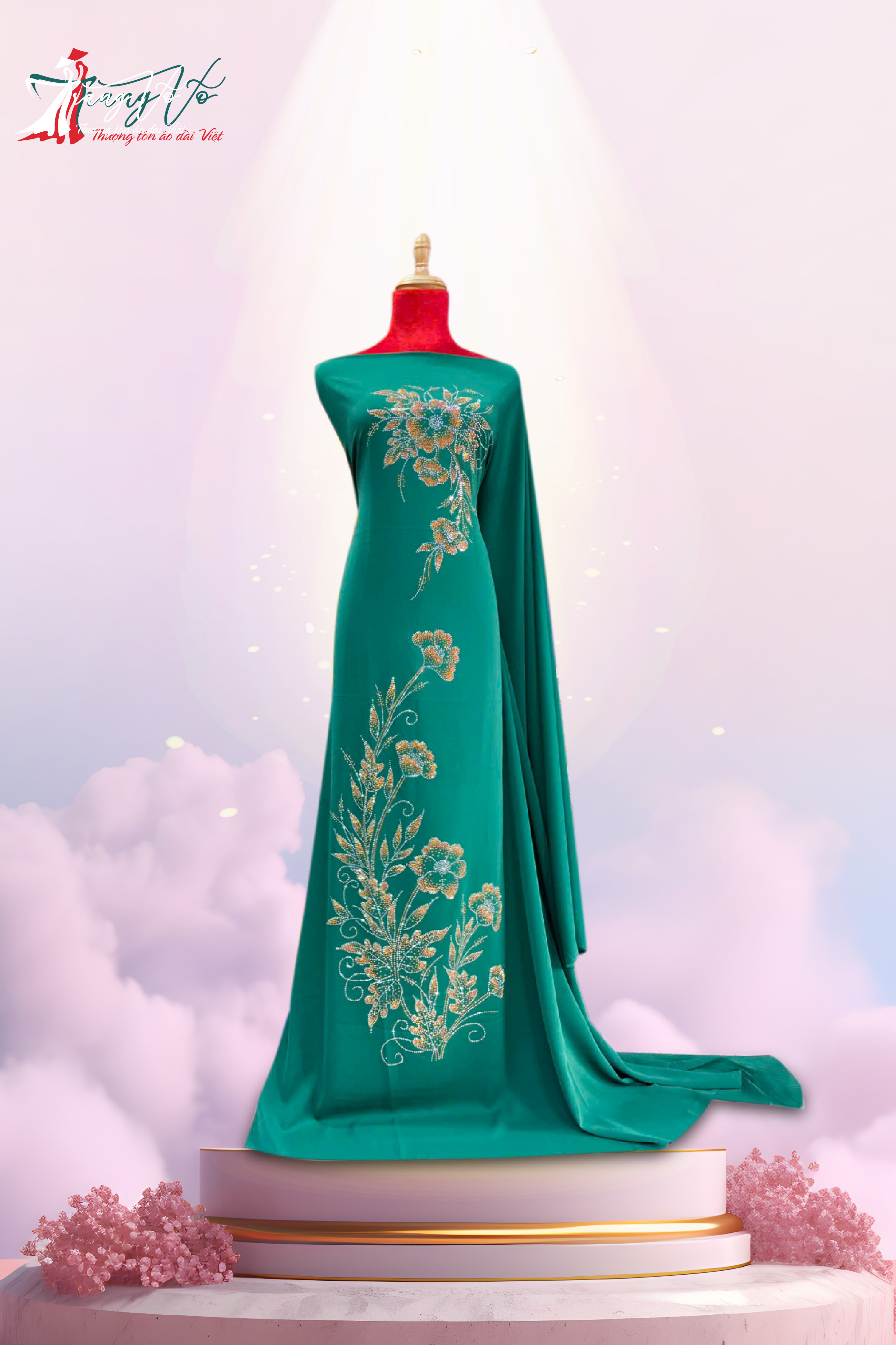 LỤA ÉP ĐÁ HỌA TIẾT HOA XANH CỔ VỊT #08112403